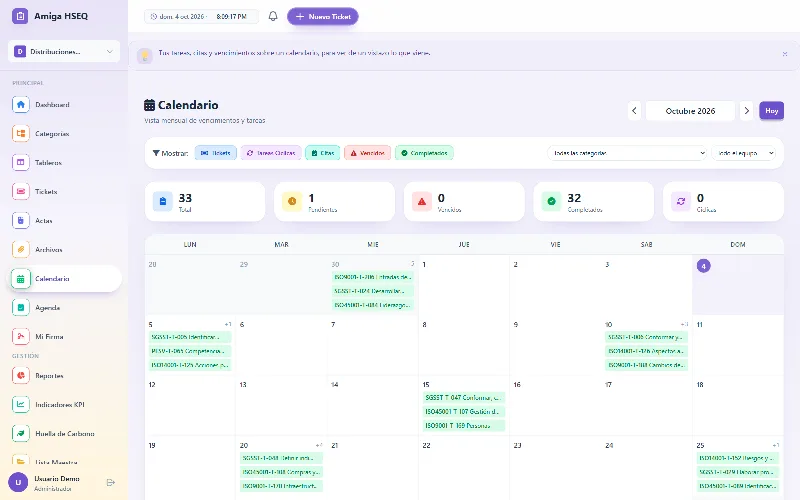 Calendario de vencimientos y tareas